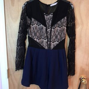 Black lace and blue short romper set